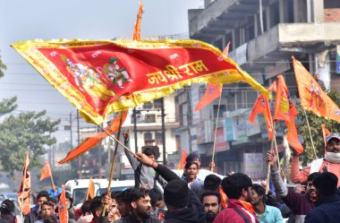 GHAZIABAD INDIA JANUARY 21 2024 Shri Ram Lalla idol Pran Pratishtha Procession started in Rajnagar regarding the consecration of Ram temple at Ayodhya on January 21 2024 in Ghaziabad India Photo by Sakib Ali Hindustan Times  clipart