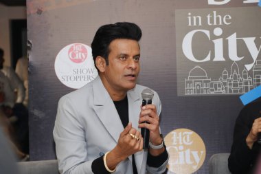 NEW DELHI INDIA DECEMBER 14 2024 EDITOR NOTE 2024 This is an exclusive image of Hindustan Times Bollywood actor Manoj Bajpayee during an exclusive interview with HT City Stars in the City segment for the promotion of a OTT series Killer Soup at HT Me clipart