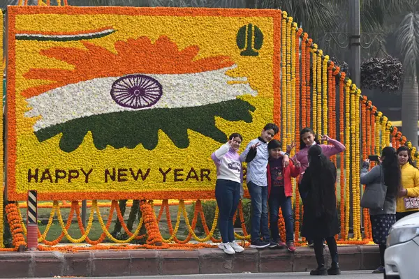 stock image NEW DELHI INDIA JANUARY 1 2024 New Year greeting board placed at Akbar road on the first day of New Year Photo by Salman Ali Hindustan Times 