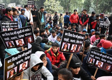 NEW DELHI INDIA JANUARY 3 2024 Several junior wrestlers assemble at Jantar Mantar to protest against the Indian Wrestlers Bajrang Punia Sakshi Malik and Vinesh Phogat Hundreds of junior wrestlers from Uttar Pradesh Haryana and Delhi protested against clipart