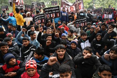 NEW DELHI INDIA JANUARY 3 2024 Several junior wrestlers assemble at Jantar Mantar to protest against the Indian Wrestlers Bajrang Punia Sakshi Malik and Vinesh Phogat Hundreds of junior wrestlers from Uttar Pradesh Haryana and Delhi protested against clipart