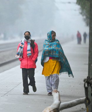 NEW DELHI INDIA HAZİRAN 32024 Kışın soğuk ve sisli sabahı Dwarka 'da Vipin Kumar Hindustan Times tarafından çekilmiştir. 