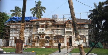 MUMBAI INDIA JANUARY 4 2024 Under construction Memorial site of Shiv Sena founder Late Balasaheb Thackeray at Shivaji Park in Dadar Photo by Raju Shinde Hindustan Times  clipart