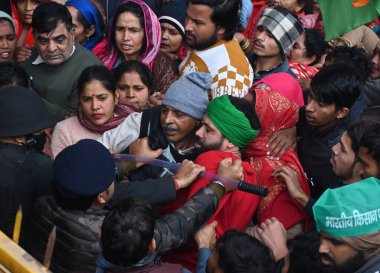 NOIDA INDIA JANUARY 5 2024 Farmers protest at sector 24 NTPC office Their demands for compensation and jobs yet to materialize farmers of 24 villages in Greater Noida are protesting yet again against the National Thermal Power Corporation NTPC over t clipart