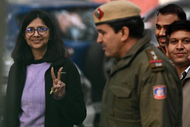 NEW DELHI INDIA JANUARY 8 2024 AAP Rajya Sabha Candidate Swati Maliwal during the nomination submission at Transport Department Civil Lines Photos by Salman Ali Hindustan Times  clipart