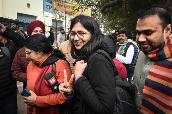 stock image NEW DELHI INDIA JANUARY 8 2024 Swati Maliwal Ex DCW Chief and AAP Leader arrives to file her nomination for Rajya Sabha at Civil Lines Photo by Sanchit Khanna Hindustan Times 