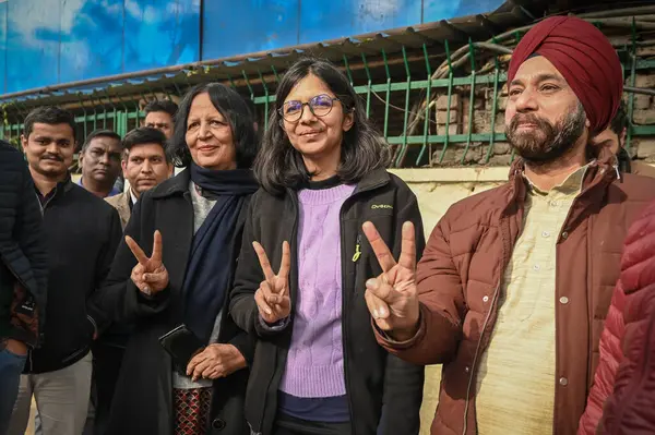 stock image NEW DELHI INDIA JANUARY 8 2024 Swati Maliwal Ex DCW Chief and AAP Leader leaves after fileing her nomination for Rajya Sabha at Civil Lines Photo by Sanchit Khanna Hindustan Times 