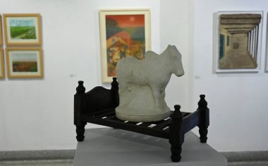 KOLKATA INDIA JANUARY 8 2024 Installation view of 57th Annual Exhibition 2024 at Birla Academy of Art and Culture Photo by Samir Jana Hindustan Times  clipart