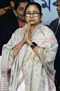 KOLKATA INDIA JANUARY 9 2024 Chief Minister of West Bengal Mamata Banerjee during inauguration of the Ganga Sagar Mela Outram Ghat Transit Point before Makar Sankranti on January 9 2024 in Kolkata India Photo by Samir Jana Hindustan Times  clipart