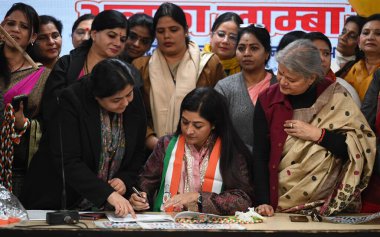 NEW DELHI INDIA JANUARY 10 2024 Congress leader Alka Lamba assumes the charge of the National President of All India Mahila Congress at AICC Photo by Sanchit Khanna Hindustan Times  clipart