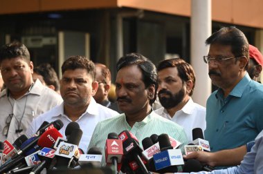 MUMBAI INDIA JANUARY 10 2024 Shiv Sena UBT MLAs Sunil Prabhu and Amdadas Danve addressing the media at Vidhan Bhavan The Maharashtra Legislative Assembly Speaker Rahul Narwekar today held that Eknath Shinde led faction was the real Shiv Sena when the clipart