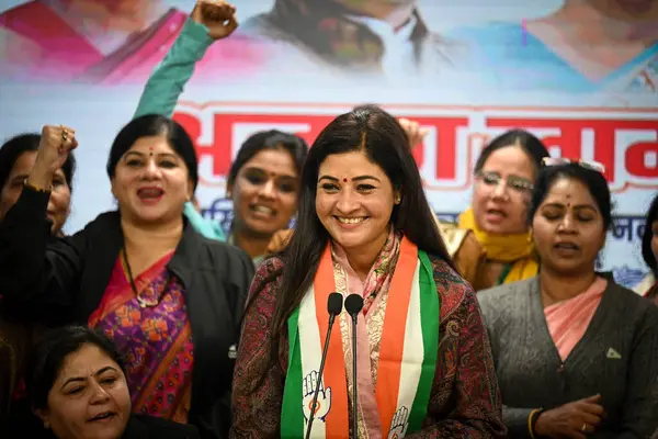 stock image NEW DELHI INDIA JANUARY 10 2024 Congress leader Alka Lamba assumes the charge of the National President of All India Mahila Congress at AICC Photo by Sanchit Khanna Hindustan Times 