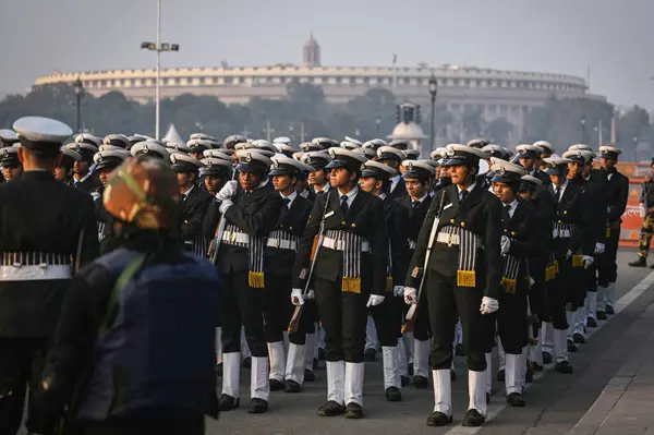 stock image NEW DELHI INDIA JANUARY 11 2024 Indian Navy contingent from practices on a sunny afternoon for the upcoming Republic Day Parade at Kartavya Path near Vijay Chowk Photo by Raj K Raj Hindustan Times 