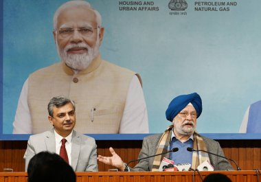 NEW DELHI INDIA JANUARY 12 2024 Hardeep Singh Puri Minister of Housing & Urban Affairs and Petroleum & Natural Gas briefs the media personnel on matters pertaining to Ministry of Housing & Urban Affairs at his residence at 6 Akbar Road Photo by Vipin clipart