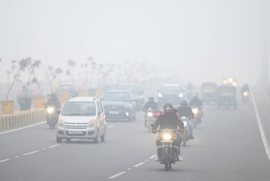 NOIDA INDIA 13 HAZİRAN 13.HAZİRAN 121. Sektörde soğuk ve sisli bir sabahta Kuzey Hindistan 'da Sunil Ghosh Hindustan Times tarafından çekilen soğuk dalgalı civa dalgıçlarıyla Delhi NCR' ye meydan okuyor. 