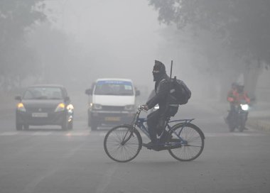 NOIDA INDIA JANUARY 14 HAZİRAN Soğuk ve sisli bir sabah sisli bir sabah Delhi NCR 'ye meydan okuyor Kuzey Hindistan' da giderek artan soğuk dalgalı civa dalgıçları Sunil Ghosh Hindustan Times 