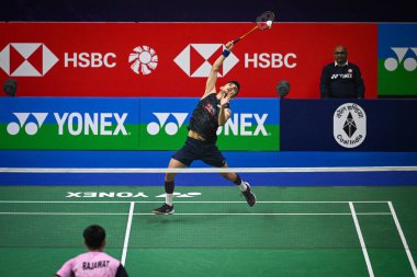 NEW DELHI INDIA JANUARY 16 2024 Lakshya Sen from India competes during the men singles match against Priyanshu Rajawat of India at the Yonex Sunrise India Open 2024 badminton tournament Photo by Sanchit Khanna Hindustan Times  clipart