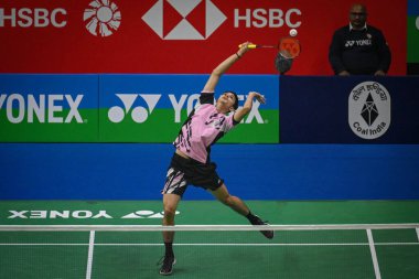 NEW DELHI INDIA JANUARY 16 2024 Priyanshu Rajawat of India competes during the men singles match against Lakshya Sen from India at the Yonex Sunrise India Open 2024 badminton tournament Photo by Sanchit Khanna Hindustan Times  clipart