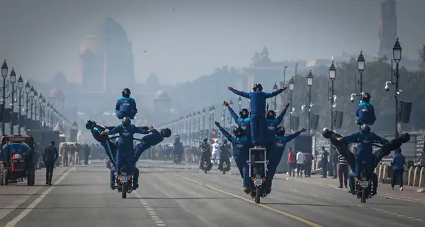 stock image NEW DELHI INDIA JANUARY 15 2024 BSF Daredevils team during rehearsal for the Republic Day Parade 2024 at the Kartavya Path Photo by Raj K Raj Hindustan Times 