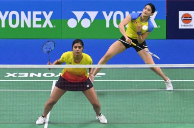 NEW DELHI INDIA 17 HAZİRAN 1724 Hintli T Tanisha Crasto Ashwini Ponnappa ile birlikte Yonex Gündoğumu Hindistan Açık 2024 Badminton Turnuvası sırasında IGI Stadyumu 'nda Vipin Kumar Hindustan Times tarafından çekilmiştir. 