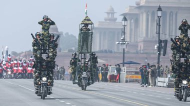 NEW DELHI INDIA JANUARY 20 2024 BSF CRPF SSB Daredevils women team during rehearsal for the Republic Day Parade 2024 at the Kartavya Path Photo by Raj K Raj Hindustan Times  clipart