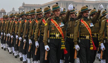 NEW DELHI INDIA JANUARY 20 2024 Indian Army Kumaon Regiment personnel during rehearsal for the Republic Day Parade 2024 Photo by Raj K Raj Hindustan Times  clipart