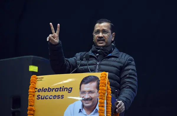 stock image NEW DELHI INDIA JANUARY 18 2024 Delhi Chief Minister Arvind Kejriwal addresses during Delhi Government Excellence in Education Awards 2023 Photo by Sanjeev Verma Hindustan Times 