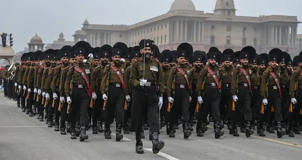 stock image NEW DELHI INDIA JANUARY 20 2024 Indian Army Rajputana Rifles Regiment personnel during rehearsal for the Republic Day Parade 2024 Photo by Raj K Raj Hindustan Times 