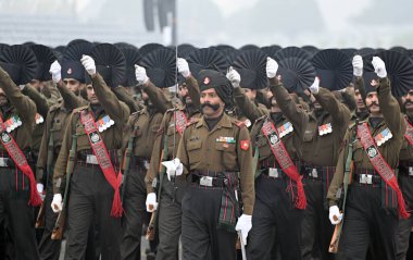 NEW DELHI INDIA JANUARY 21 2024 Rajputana Rifles RAJ RIF contingent during rehearsal for the Republic Day Parade 2024 at Kartavya Path Photo by Sanjeev Verma Hindustan Times  clipart