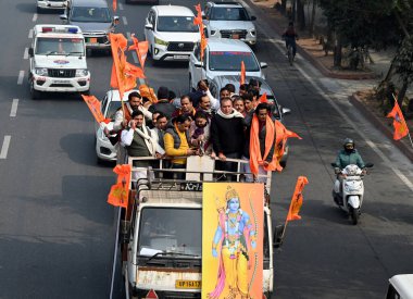 NOIDA INDIA JANUARY 21 2024 MP Dr Mahesh Sharma and MLA Pankaj Singh participated Jan Jagran Yatra organized Vishwa Hindu Parishad at Sector 33 Photo by Sunil Ghosh Hindustan Times  clipart