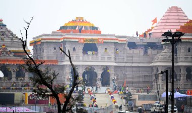 AYODHYA INDIA JANUARY 21 2024 Ram Janmabhoomi Temple decked up with flowers on the eve of the consecration ceremony Photo by Deepak Gupta Hindustan Times  clipart