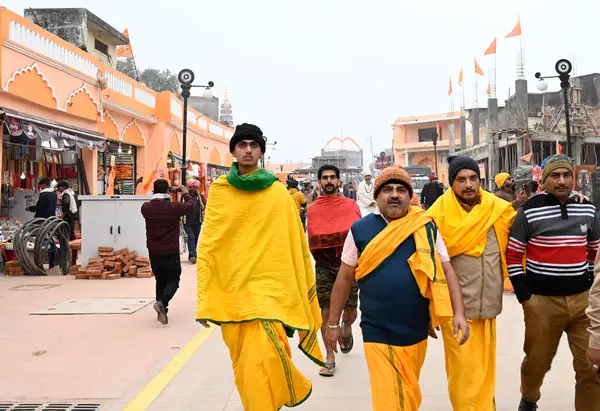 stock image AYODHYA INDIA JANUARY 20 2024 Devotees are coming back from the Shri Ram Janmabhoomi temple Photo by Deepak Gupta Hindustan Times 