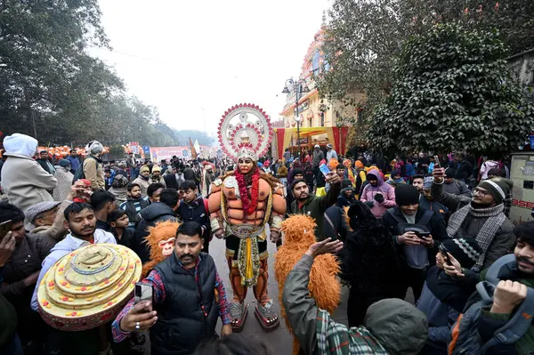 stock image NEW DELHI INDIA JANUARY 21 2024 Luv Kush Ramlila committee organized Lord Ram Procession from Gauri Shankar temple Chandni Chowk ahead of consecration of Ram temple at Ayodhya Photo by Salman Ali Hindustan Times 