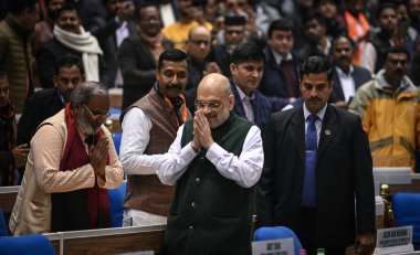 NEW DELHI INDIA JANUARY 24 2024 Birlik İçişleri Bakanı Amit Shah eski Bihar CM Karpoori Takur Shah 'ın 100. doğum yıldönümü kutlamaları sırasında yaptığı açıklamada, BJP' nin Merkez Hükümetin Bharat Ratna 'yı Takur' a teslim etme kararını verdiğini söyledi.