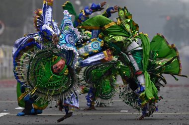 KOLKATA INDIA JANUARY 24 2024 Performance by Chhou Dancers of Purulia district during full dress rehearsal for Republic Day Parade at Red Road on January 24 2024 in Kolkata India Photo by Samir Jana Hindustan Times  clipart