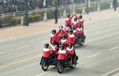 NEW DELHI INDIA JANUARY 26 2024 All Women Daredevils from Central Armed Police Women personnel from SSB CRPF and BSF perform during the 75th Republic Day Parade 2024 at Kartavya Path India gears up for its platinum celebration of the country Republic clipart