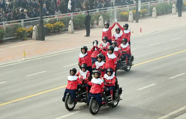 stock image NEW DELHI INDIA JANUARY 26 2024 All Women Daredevils from Central Armed Police Women personnel from SSB CRPF and BSF perform during the 75th Republic Day Parade 2024 at Kartavya Path India gears up for its platinum celebration of the country Republic