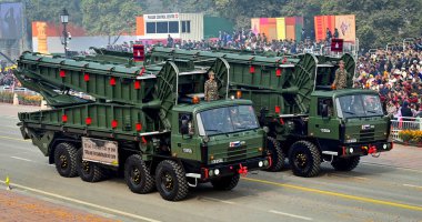 NEW DELHI INDIA JANUARY 26 2024 SARVATRA Mobile Bridging System on display during the 75th Republic Day Parade 2024 at Kartavya Path India gears up for its platinum celebration of the country Republic Day on Friday with an enthralling exhibition of i clipart