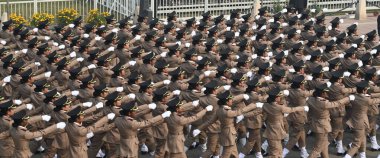 NEW DELHI INDIA 26 HAZİRAN 2024 75. Cumhuriyet Günü kutlamaları sırasında Askeri Hemşirelik Servisi 'nin tüm kadın birlikleri Kartavya Yolu' ndaki Kartavya Yolu 'nda yürür Hindistan, ülkenin platin kutlaması için hazırlanır. 