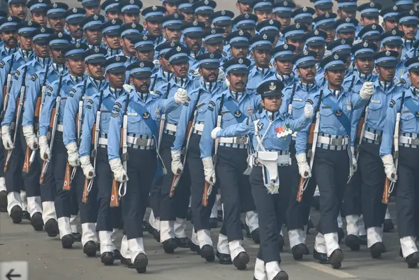 stock image NEW DELHI INDIA JANUARY 26 2024 A contingent of the Indian Air Force marches past the saluting Base during the 75th Republic Day Parade 2024 at Kartavya Path India gears up for its platinum celebration of the country Republic Day on Friday with an en