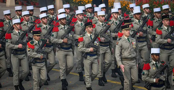 stock image NEW DELHI INDIA JANUARY 26 2024 A Military contingent of the 2nd Foreign Infantry Regiment of French Foreign Legion marches past the saluting Base during the 75th Republic Day Parade 2024 at Kartavya Path India gears up for its platinum celebration o