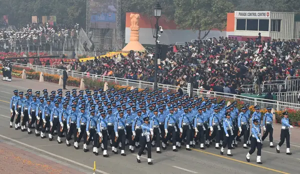 stock image NEW DELHI INDIA JANUARY 26 2024 Indian Air force contingent Parade Marching during the 75th Republic Day celebration Function at the Kartavya Path at the Kartavya Path India gears up for its platinum celebration of the country Republic Day on Friday 