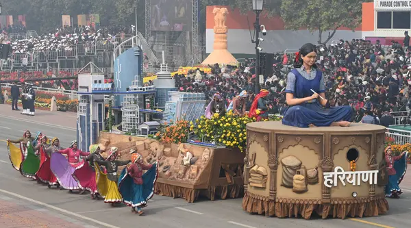 stock image NEW DELHI INDIA JANUARY 26 2024 Haryana State Tableau display during the 75th Republic Day celebration Function at the Kartavya Path India gears up for its platinum celebration of the country Republic Day on Friday with an enthralling exhibition of i