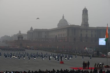 NEW DELHI INDIA JANUARY 29 2024 Air Force Services bands performing during the Beating Retreat Ceremony marking the culmination of the Republic Day Celebrations at the Raisina Hills The Beating Retreat ceremony which marks the culmination of the four clipart