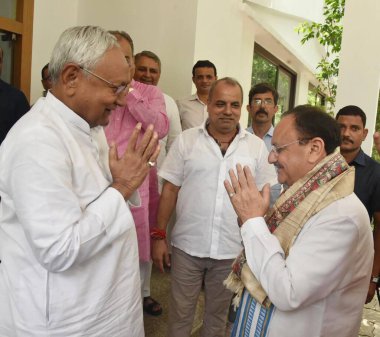 PATNA INDIA SEPTEMBER 6: Bihar Chief Minister Nitish Kumar meeting with BJP national president and Union Health Minister JP Nadda at State Guest House on September 6 2024 in Patna India Photo by Santosh Kumar Hindustan Times clipart