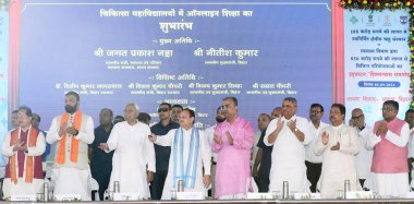 PATNA INDIA SEPTEMBER 6: BJP Ulusal Başkanı ve Sendika Sağlık Bakanı JP Nadda ile Bihar Genel Sekreter Yardımcısı Nitish Kumar Başbakan Yardımcısı Samrat Choudhary ve Indira Gandhi Tıp Bilimi Enstitüsü 'nün açılışını gerçekleştiren diğerleri