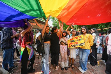 NEW DELHI INDIA SEPTEMBER 6 Eylül 2024 LGBTQ topluluk üyeleri ve Delhi Üniversitesi destekçileri Hindistan Öğrenci Örgütü SFI tarafından Yeni Delhi 'de 6 Eylül 2024 tarihinde düzenlenen bir Onur Yürüyüşüne katıldılar.