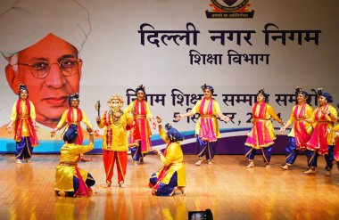 NEW DELHI INDIA SEPTEMBER 5 2024 Teachers performs during facilitation ceremony for meritorious teachers from MCD Schools on the occasion of Teachers Day at Kedarnath Sahni Auditorium at Civic Center on September 5 2024 in New Delhi India Photo by Vi clipart