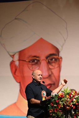 NEW DELHI INDIA SEPTEMBER 5 2024 Former Deputy Chief Minister Manish Sisodia addressing the MCD School Teachers during the Shikshak Samman Samaroh organized by the MCD Education Department at Civic Centre At Kedarnath Sahni Auditorium Civic Centre on clipart