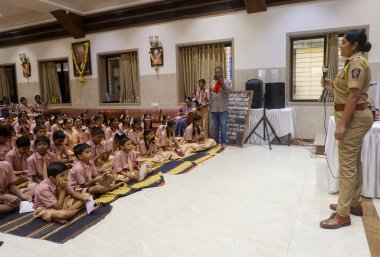 MUMBAI INDIA SEPTEMBER 4 2024 Mumbai police conducted an awareness program on Good Touch Bad Touch in schools after the two 4 year school girls were allegedly sexually assaulted by a male staff member in Badlapur on September 4 2024 in Mumbai India P clipart